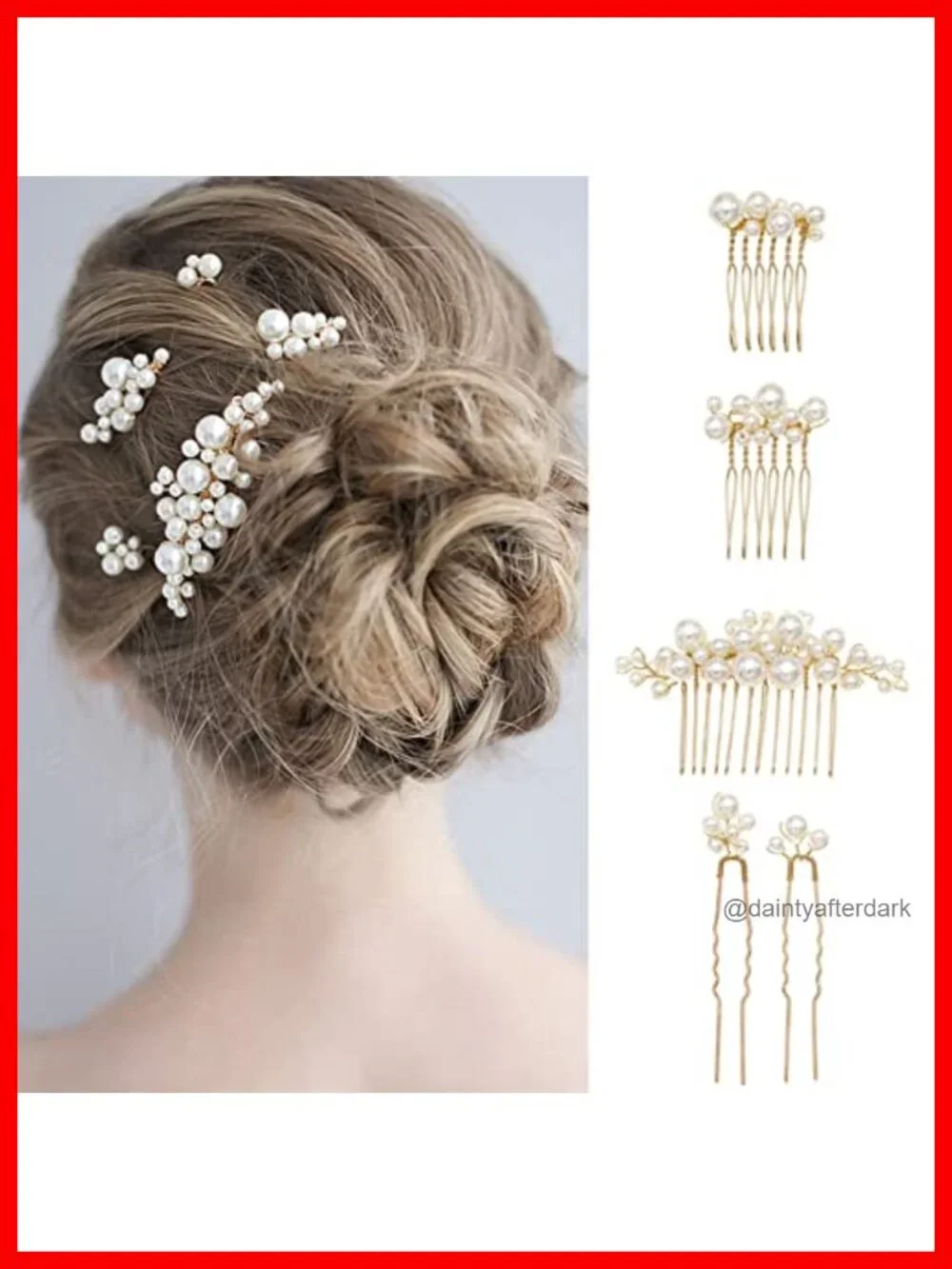 Set of 5 Pearl Hair Combs and Pins for Wedding Bridal Half-Up Updo